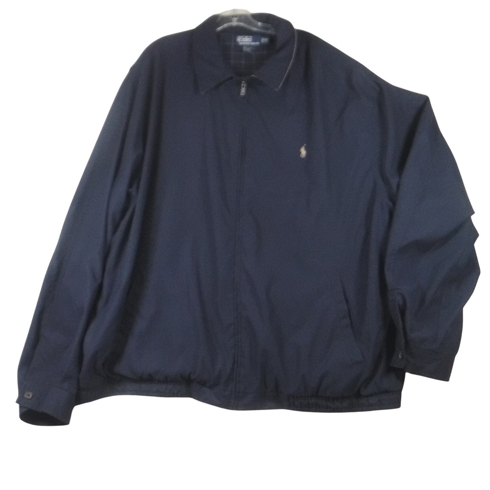 Polo Ralph Lauren Mens 4XLT Tall Navy Blue Harrington Windbreaker Jacket Zip Up